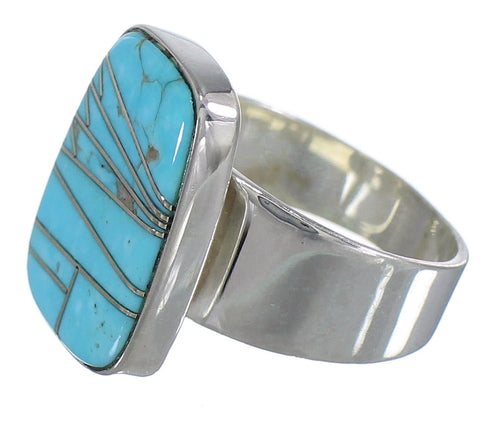 Genuine Sterling Silver Turquoise Inlay Southwest Ring Size 8-1/2 AX88047